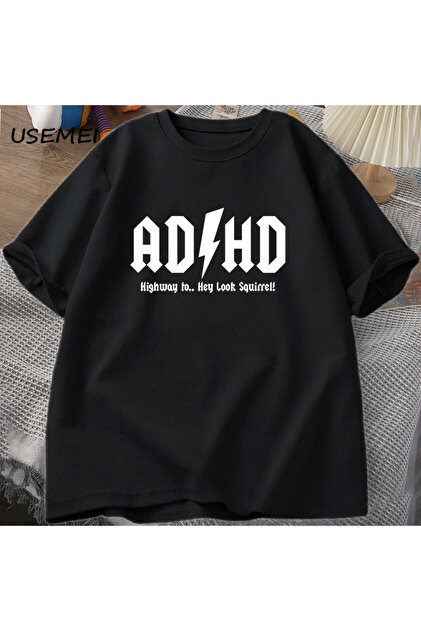 Presmono Unisex Siyah ADHD Highway To Distraction Ac Dc T-Shirt