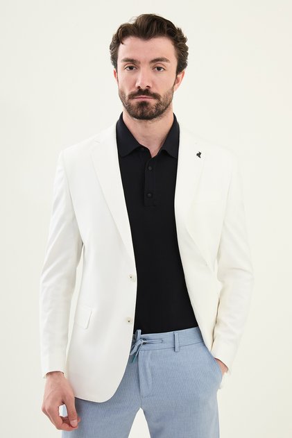 Straight Slim Fit Mono Collar Linen Men's Jacket Ecru - 41455.25Y