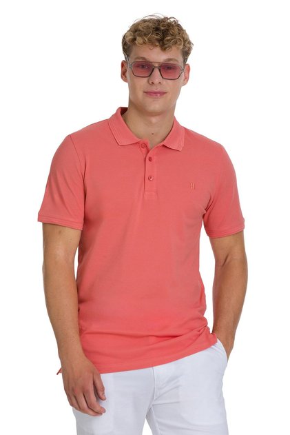 Pink Regular Fit 100% Cotton Polo Neck T-Shirt