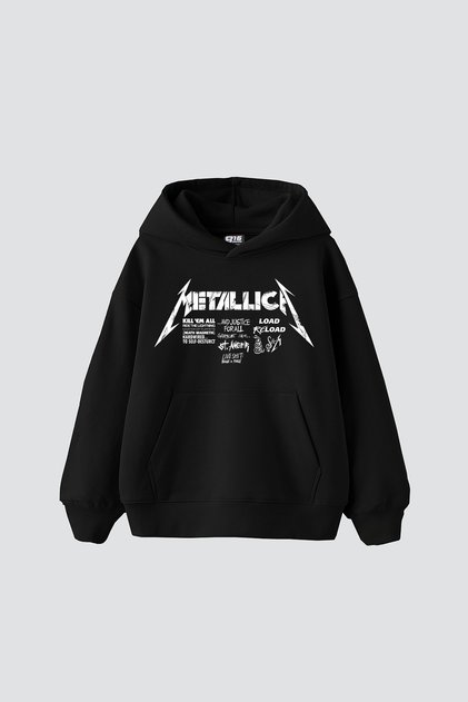 هودي أسود كبير الحجم مطبوع عليه Metallica Road Reload