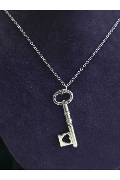 Key Model Heart Special Engraved Love Beloved Devotion Themed Heart Key Steel Necklace