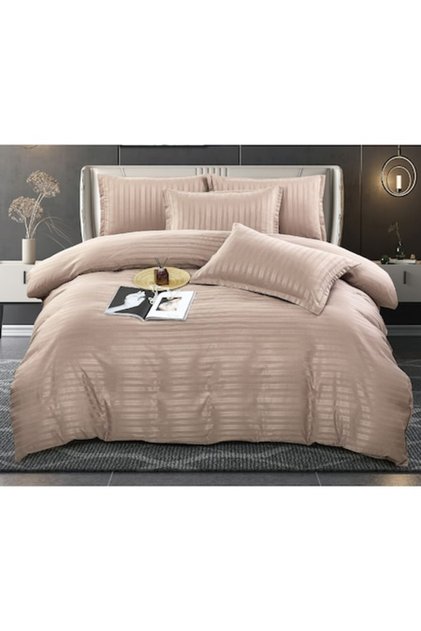 Lenjerie de pat dublu, Jojo Home, Damasc de Lux, 6 piese, 2 persoane, 230x250cm, Bej