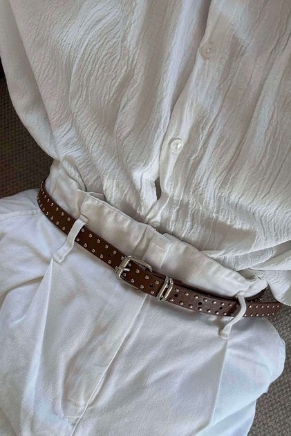 Mia Studded Thin Silver Buckle Belt