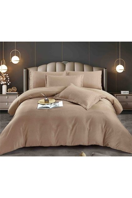 Lenjerie de pat dublu, Jojo Home, Damasc, 6 piese, 2 persoane, 230x250cm, Maro