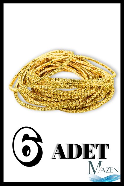 6-Piece Waterway Elastic Bracelet | Sparkling Stone Detailed | Yellow Color Set
