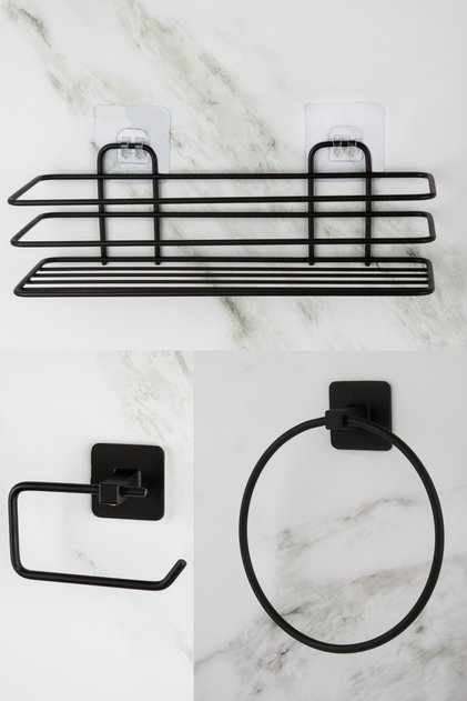 Black Bathroom Shower Shelf Adhesive Circle Towel Holder Outdoor Adhesive Toilet Paper Holder Set of 3