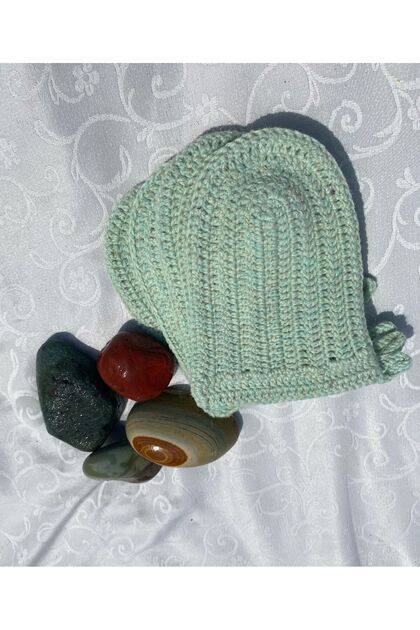 Bath Washcloth - Hand Knitted - 100% Sheep Wool - Double Layer Washcloth - Mint Green