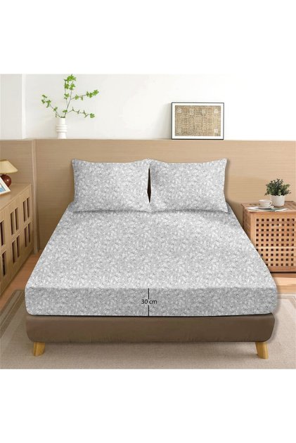 Dalya 100% Cotton Double Fitted Sheet Set Light Gray - 160X200+30 cm