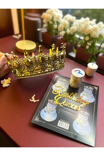 Zlatni set kruna za tortu (Kruna za tortu, Birthdayqueen zlatna torta Plexis, zlatni glitter za tortu)