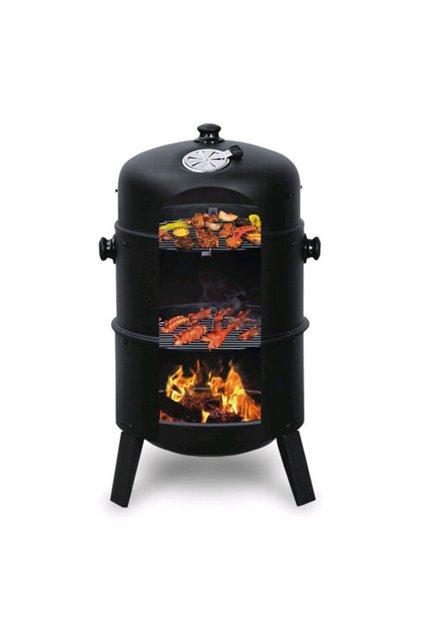 Grătar de grădină rotund multifuncțional 3 în 1 cu afumătoare de 40 cm, capac, termometru, afumătoare de grădină