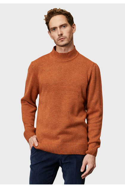 Men's Tile Standard Fit Regular Cut Half Turtleneck Ruffled Soft Textured Knitwear Sweater