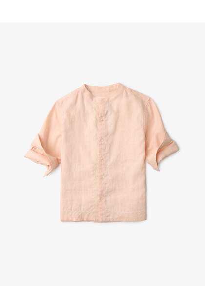 Plain Button-Up Long Sleeve Shirt with Round Neck for Boys