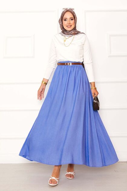 Elastic Waist Pocket Detailed Skirt Baby Blue