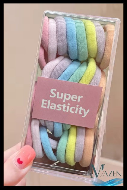 Pastel Shades Super Elastic Hair Rubber 32 Pcs | Compatible for Children and Adults | Soft Fabric Buckle Set