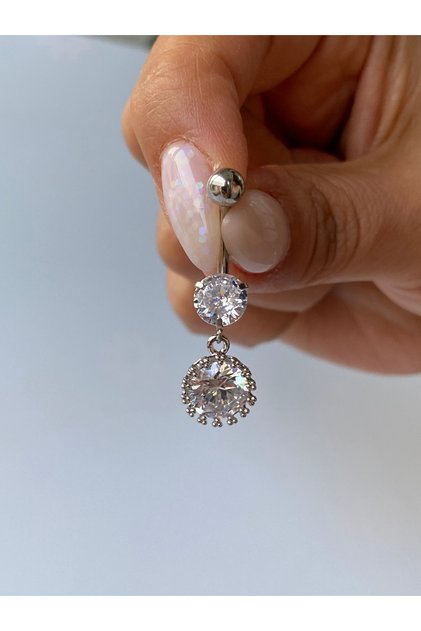 Göbek Çelik Büyük Taşlı Piercing