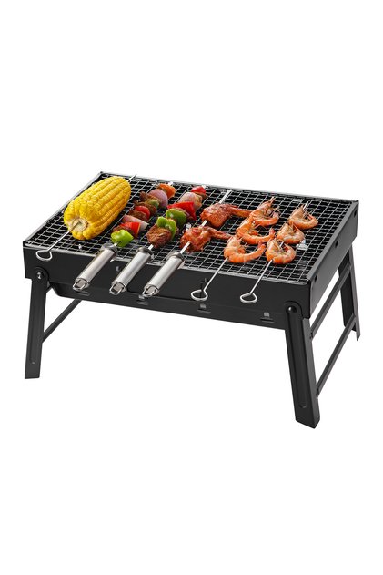 Foldable BBQ Grill Black - 43x29cm Stainless Steel Charcoal Grill for Outdoor Cooking