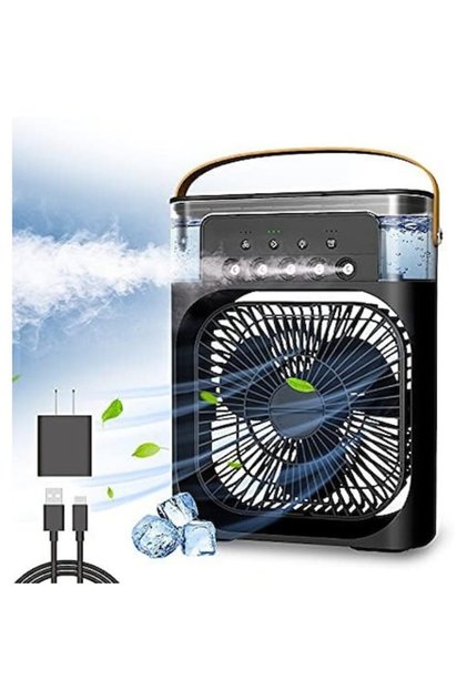 Ventilator portabil 3 în 1 cu pulverizare: răcire, umidificare și iluminare - Negru