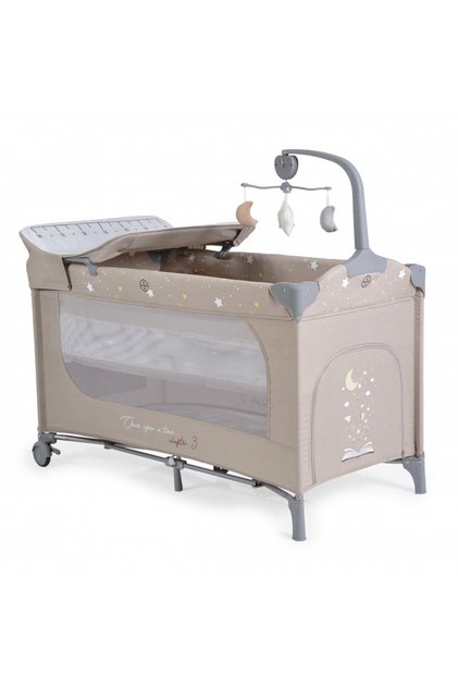 Patut pliabil cu 2 nivele masuta de infasat si carusel Once upon a time L3 Beige
