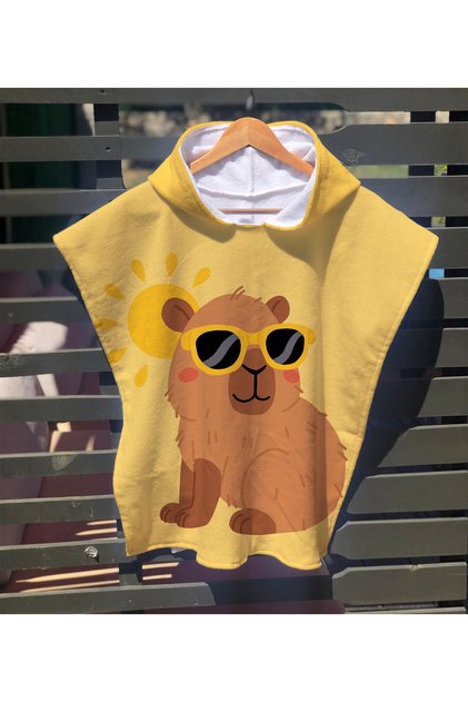 Capybara Patterned Children's Poncho Beach Towel & Bathrobe 60X60 cm