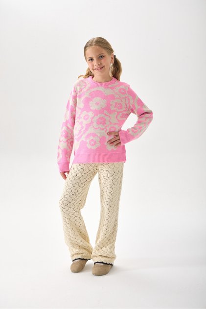 Flower Patterned Girl's Sweater Knitwear