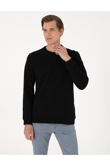 Siyah 2 İplik Regular Fit Bisiklet Yaka Basic Sweatshirt 50314054-VR046