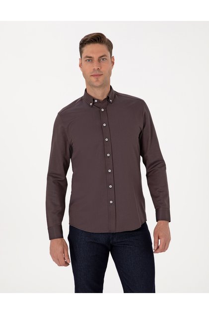 Dark Brown Regular Fit Long Sleeve Shirt 50311487-Vr084
