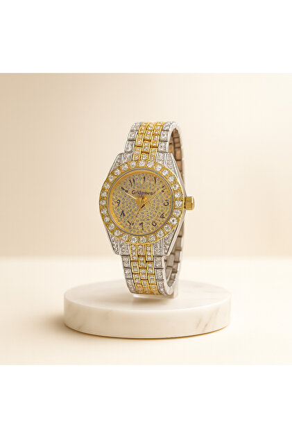 Arabic Numeral Stone Metal Calendar Women's Wrist Watch