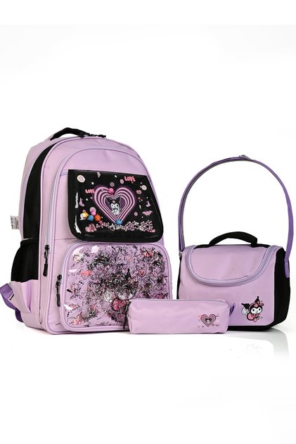 Korean Style Elementary School Bag Set with Kuromi Accessories (Backpack + Lunch + Pen Holder)