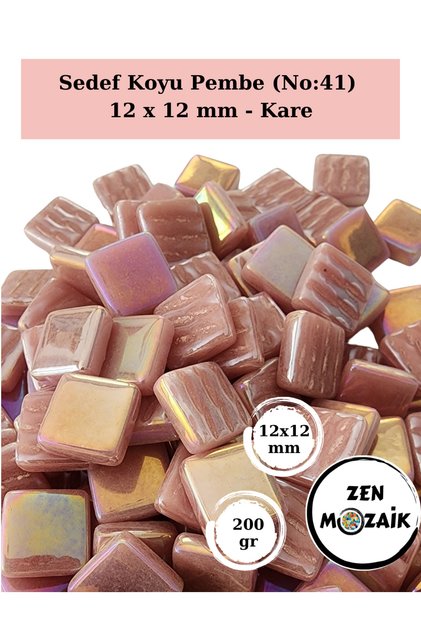 Sanatsal Mozaik Çalışmalarınız için 12x 12 mm Kare - Sedefli Cam Mozaik Taşı (200 gr)