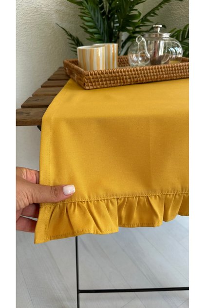 Aura Cotton Stain-Resistant Mustard Yellow Ruffled Runner
