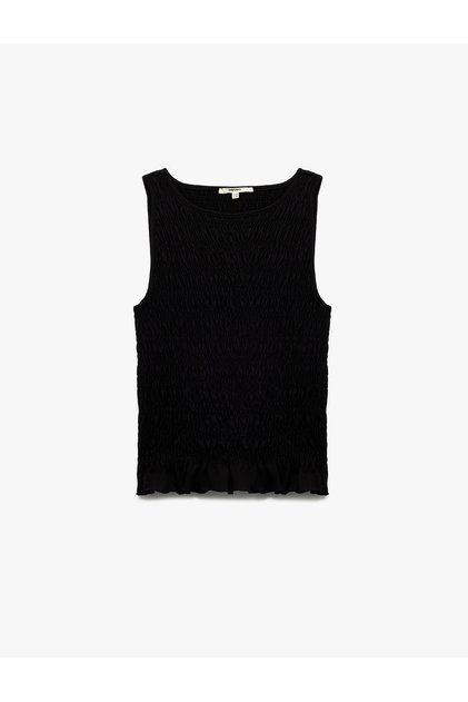 Pamuklu Bürümcük Kumaş Slim Fit Bisiklet Yaka Kolsuz Bluz