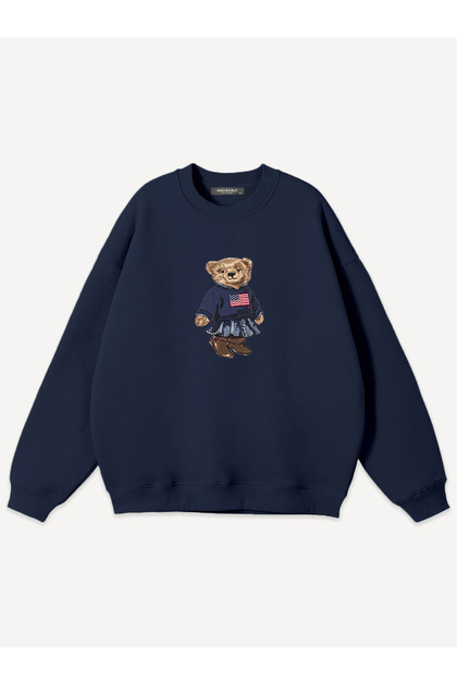 Unisex Teddy Girl Printed Crew Neck Oversize Sweatshirt