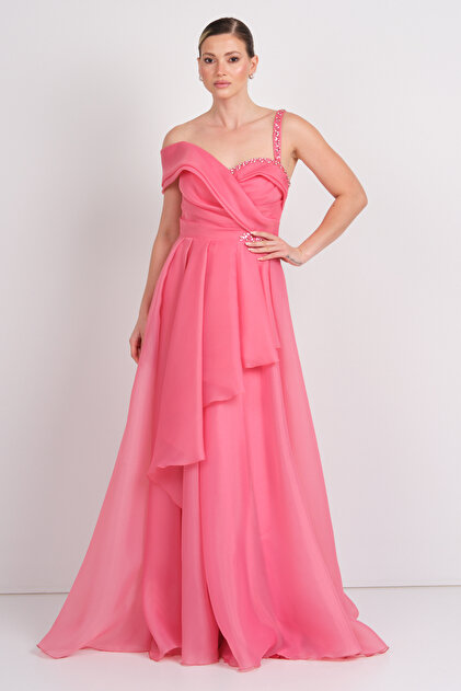 strapless open back dress Rasya One-Shoulder Pleated Maxi Dress main image 0