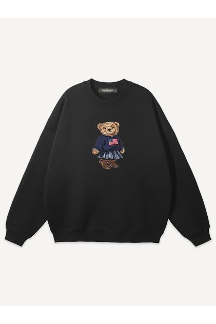 Unisex Teddy Girl Printed Crew Neck Oversize Sweatshirt