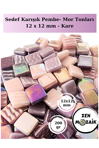 Sanatsal Mozaik Çalışmalarınız için 12x 12 mm Kare - Sedefli Cam Mozaik Taşı (200 gr)