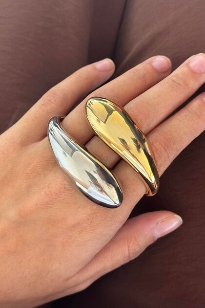 Gold and Silver Color Three Finger Design Ring