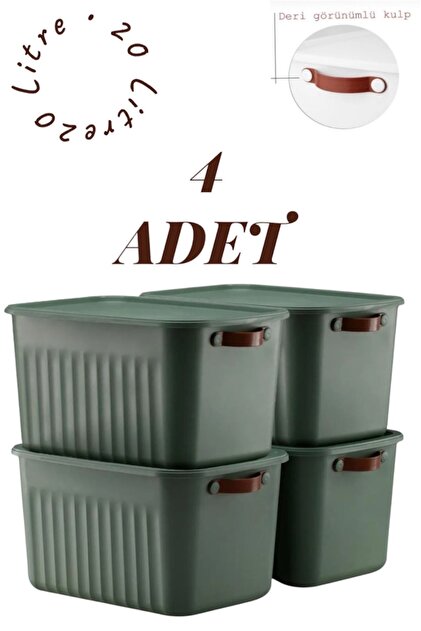 Bayev 4'lü Yeşil 20 Lt Boxsis Set Mega Boy Çok Amaçlı Kapaklı Kutu