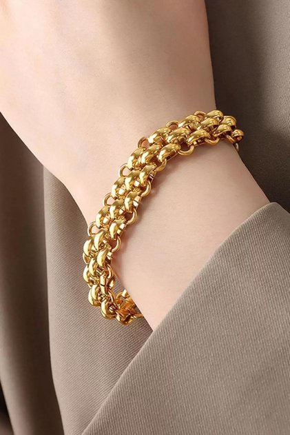 Thick Chain Detail Steel Bracelet Gold