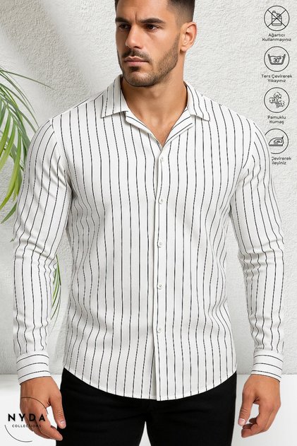Men's Crepe Fabric Striped Lycra Seasonal Long Sleeve Shirt