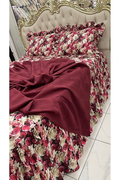 Fitted Sheet with Ruffles, Two Pillowcases and Pique, Suitable for Bed 160X200 Cm, Digital Fabric 5 D