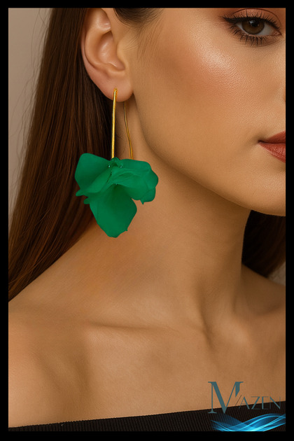 Colorful Flower Model Long Earrings | Darkgreen | Summer Elegant Design | Women's Jewelry Accessory