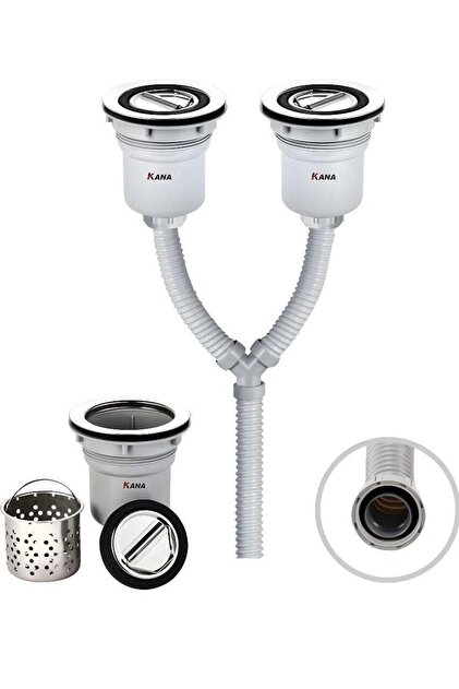 Kitchen Sink Drain for Double Sink Stone and Steel Drainer with Sink hose for Two-sink kitchen