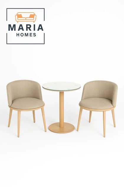 طقم صالة مقهى عصري - كرسيان بذراعين مبطنان مع طاولة مستديرة ذات سطح زجاجي