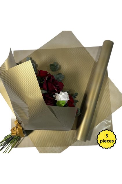 Flower Bouquet Packaging Gelatin Paper (Gold Striped Pattern) Matte Opp 58X58Cm (5 Pieces)