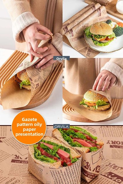 Vintage Pattern Presentation Paper| 50-Piece Retro Newspaper Look Hamburger Wrap & Serving Papers