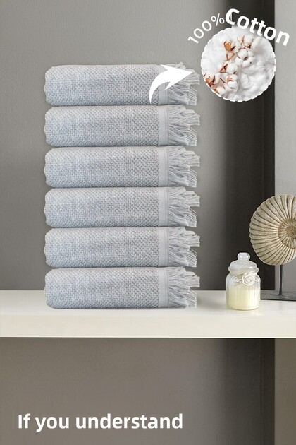 6-Piece Gray Jelena Hand Towels - 50X90 Cm, 225 Gr, 100% Cotton, Spa and Hotel Towels