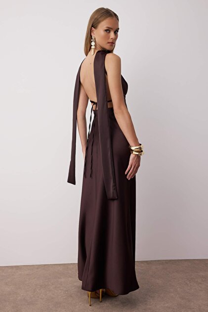 shawl for backless dress Trixie Satin Pull Through Shawl Wrap Mocha / One Size main image 1