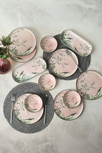 Pink Woods Breakfast Set 12 Pieces for 6 People 22639-41