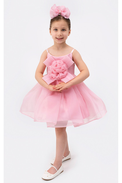 Dress Princess Girl Child | 1-9 Years | Color Options | Ribbon & Rose Detail | Karolin - Satin