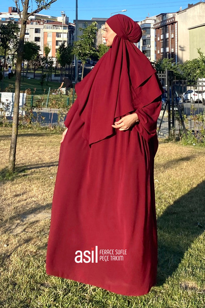 Asil Ferace Souffle Veil Set Burgundy